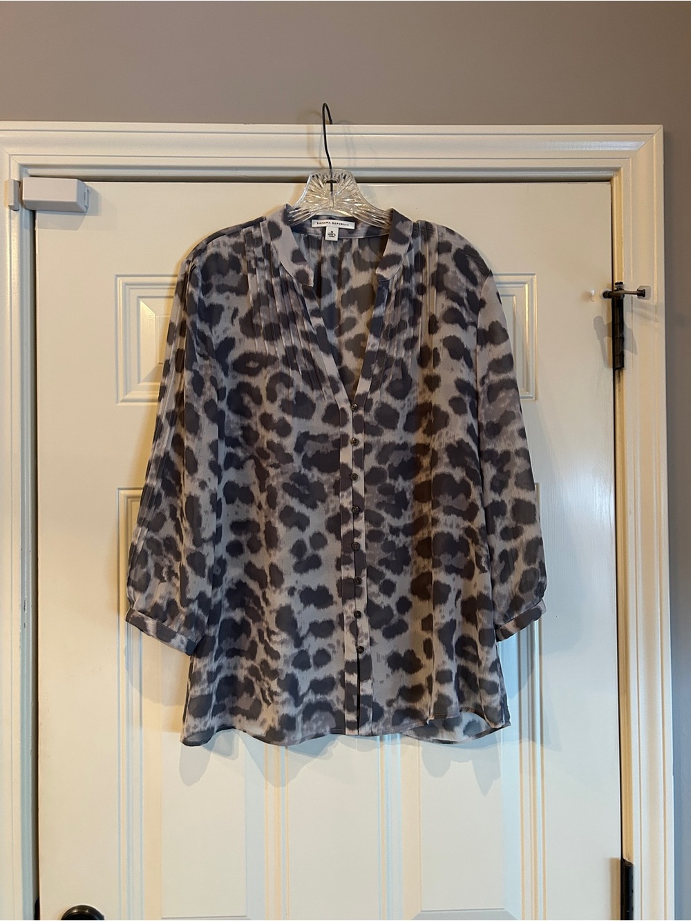 Banana Republic Tan and Black Leopard-Print Button Down Blouse